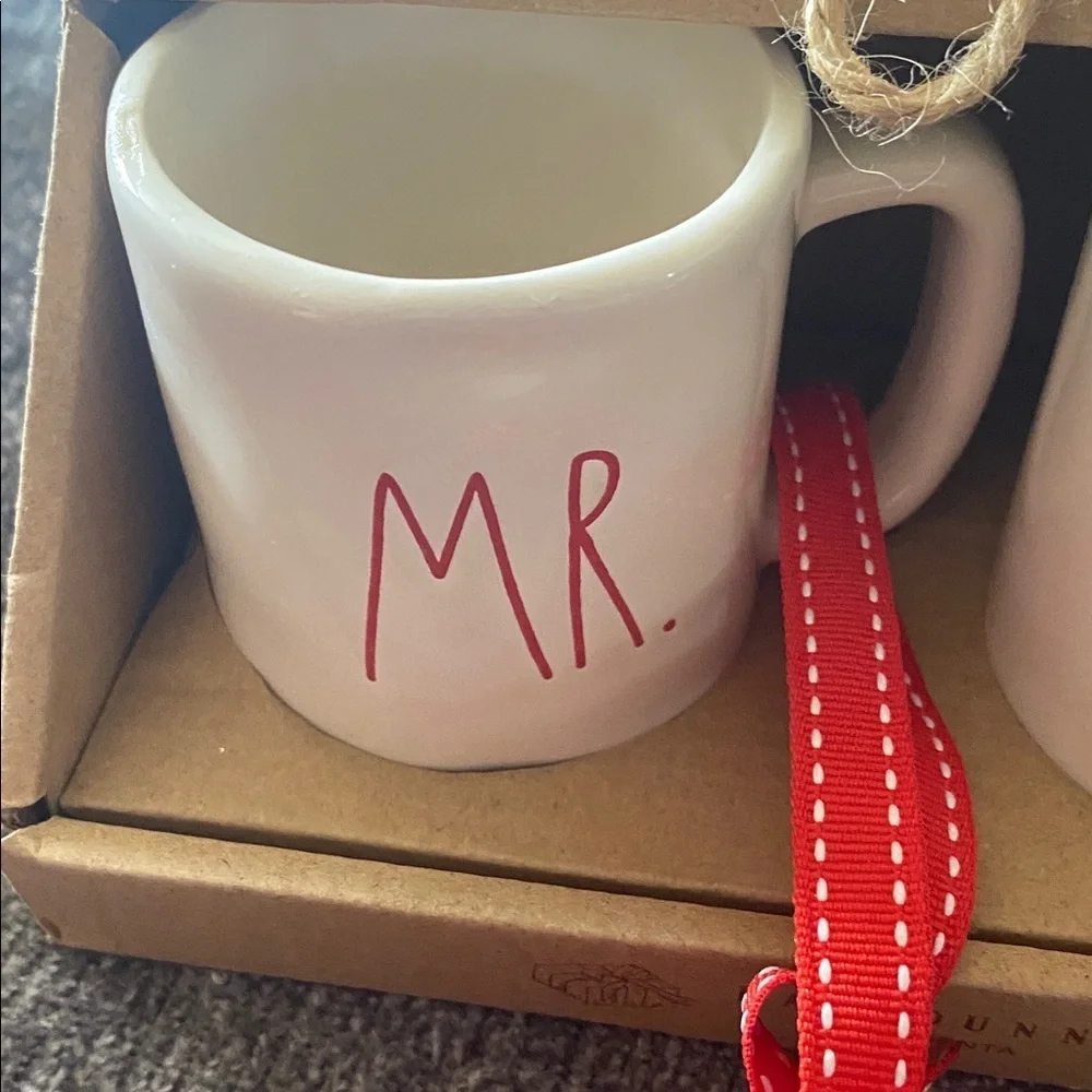 Rae Dunn Red Lettered Mr. & Mrs. Mug Pair Ornaments.